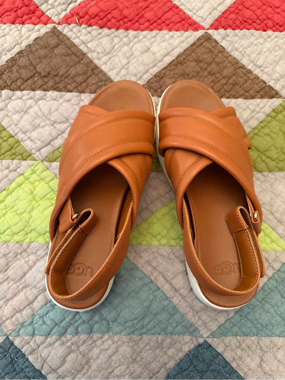 UGG Women's Cognac Leather Crossover Sandals 6.5